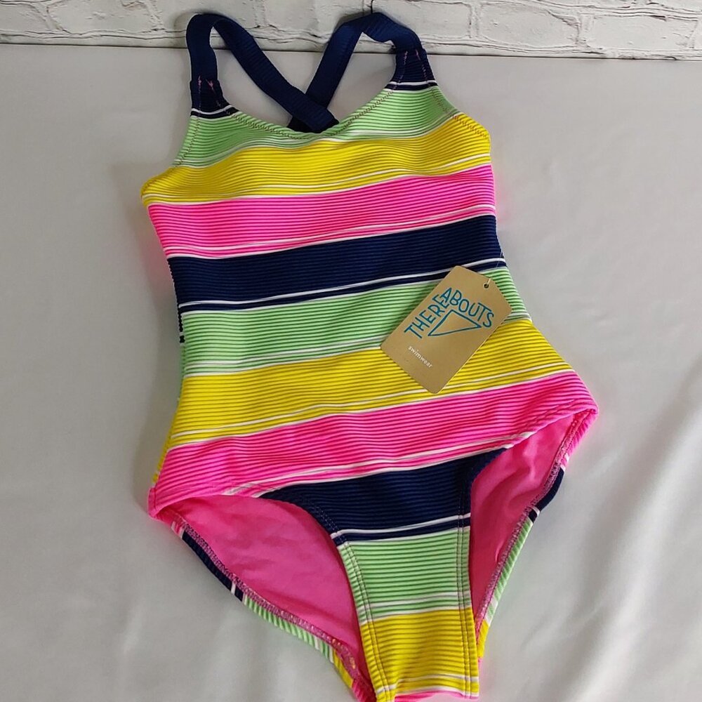 'THERABOUTS' SWIMSUIT CRISS-CROSS ADJUSTABLE STRAPS UPF 50 PROTECTION BRIGHT